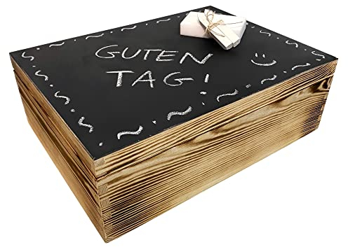 WoodGall Holzkiste mit Deckel groß 40×30×13cm – Aufbewahrungsbox Holz mit Deckel zu Hause – Holzbox Kiefer Natur für DIY – Spielzeug Kiste Holz (Ohne Gravur, Gelfammt mit Schwarzem Deckel)