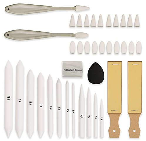 HIFORNY 38-teiliges Skizzen-Zeichenwerkzeug-Set – Mischstumpf und Tortillions-Set, Mischwerkzeuge mit Kunst-Skizzen-Wischschabern, Reibeschwamm, geknetetem Radiergummi und Schleifpapierschärfern