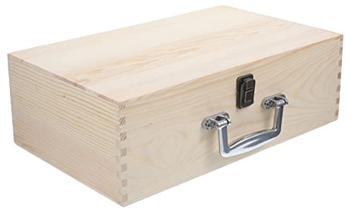 KOMBIUDA Unlackierte Große Holzbox Mit Scharnierdeckel Und Schloss Praktische Holz-geschenkverpackung Mit Tragegriff Vielseitige Aufbewahrungsbox Für Schmuck Werkzeuge Und Erinnerungsstücke
