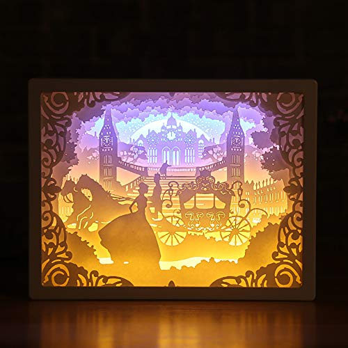 3D-Papierschnitzerei Nachtlicht Papercut Light Box Shadow Box Papierskulpturen Rahmen Tischlampen Dekorative Papierschnitzkunst Nachtlichter LED-Tischlampe Zur Dekoration (Elfenbein)