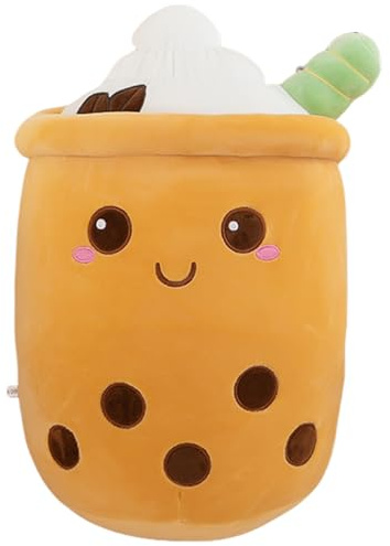 AMOZO Bubble Tea Kuscheltier Plüschkissen, Kawaii Bubble Tea Plüschtier Kissen Niedliche Boba Plüsch Weich Stofftier Spielzeug für Boba Liebhaber (50cm, Brown)