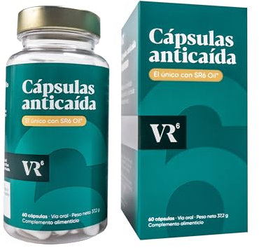 VR6 Hair Cápsulas Anticaída Cabello Mujer y Hombre – 60 Uds | Con Biotina, Zinc, Vitaminas B5, B6 y E | Fórmula Natural con SR6 Oil que Frena la Caída del Pelo y Estimula el Crecimiento Capilar