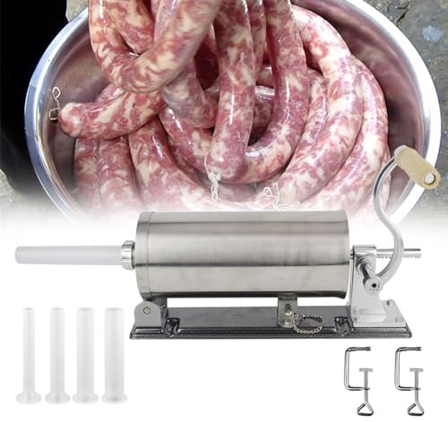 Wurstfüller Wurstfüllmaschine Manuell, Wurstfüller aus Edelstahl, Wurstmaschine mit 4 verschiedene Füllrohre, Wurstspritze mit Befestigungsclip, Durchmesser:17/21/25/29 mm, 3L