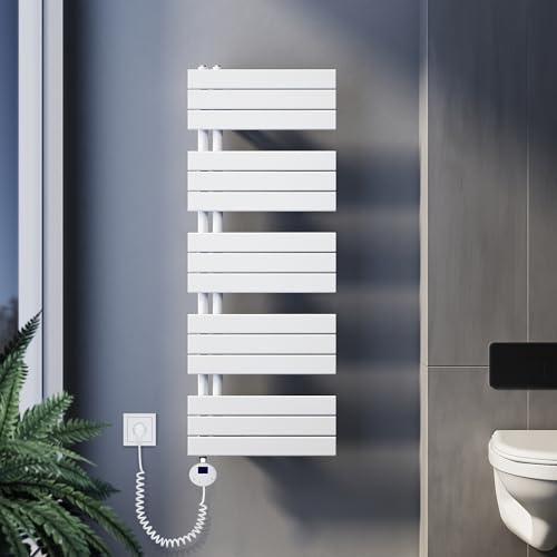 SUNXURY Badheizkörper Elektrisch mit Thermostat 1314x500mm 800 Watt Weiß, Panel Handtuchhalter Elektrisch Flach Handtuchtrokner Handtuchheizkörper mit Heizstab