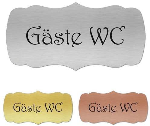 banjado® Gäste WC Schild selbstklebend/Graviertes Türschild WC Design Gäste WC 3 / Toilettenschild 24x12cm / WC Aufkleber in Edelstahl Optik/Badezimmer Schild