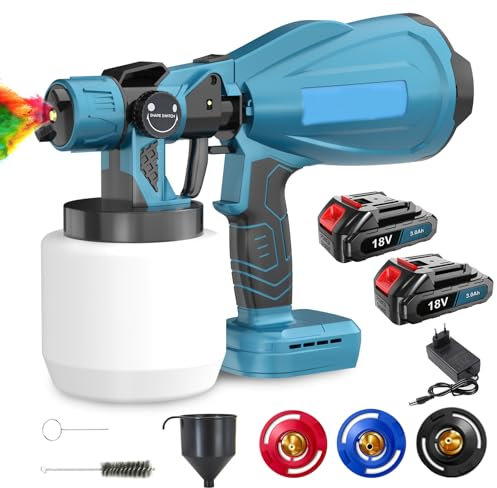 Cordless Battery Power Paint Painting Sprayer Gun with 2PCS 3.0Ah Batteries for Garden Fence, Wood Treatment, Furniture, Tractors, Undercoat and More (3 Nozzles)