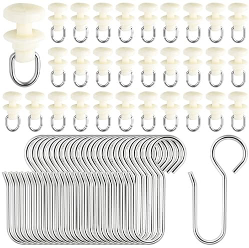 120 Stück Gardinenröllchen für Schiene Set, 60 Gardinenhaken Gleiter und 60 Metall Vorhanghaken, Gardinengleiter für Schienen für alle Standardschienen, Vorhang Haken, Duschvorhang Schiene