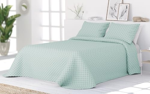 Liniva Home Colcha Bouti Lavada Termosellada para Verano y Entretiempo. 100% Microfibra Tacto Extra Suave - Modelo Santorini - Incluye Una Funda de Cojín. (Santorini - Aqua, Cama 105cm)