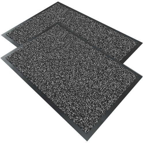 VOUNOT® 2 Pezzi Zerbino Ingresso Casa da Esterno, Tappeto Entrata Interno, Resistente Sporco, Antiscivolo e Essorbente, 40x60 cm, Antracite Scuro