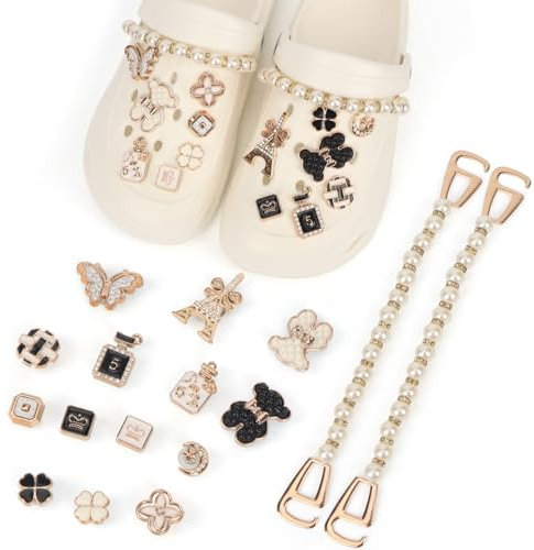 OWill 16 Stück Schuh Charms Gold Emaille Schmuckherstellung Charms DIY Abnehmbare Anstecker Glitzer Schuhanstecker für Mädchen Frauen Kinder