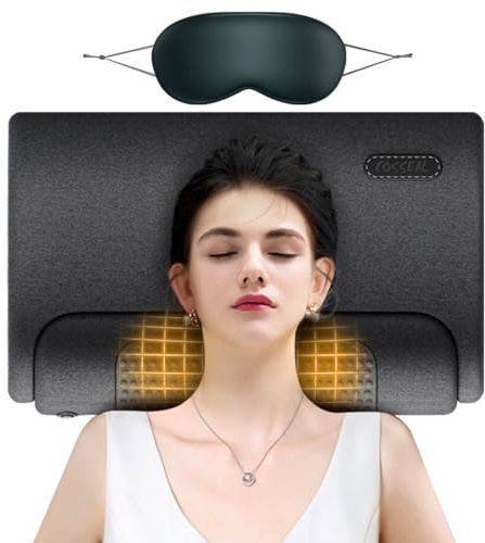 Oreiller de massage de la colonne cervicale avec fonction vibration et compresse chaude pour améliorer le confort du sommeil et protéger la colonne vertébrale et le cou Livré avec un cache-œil