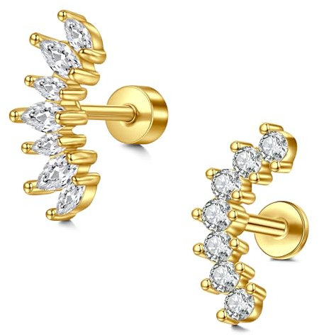 LAURITAMI Gold Helix Piercing Edelstahl 16G Zirkonia Ohr Tragus Knorpel Ohrring Ohrpiercing Ohrstecker 8mm