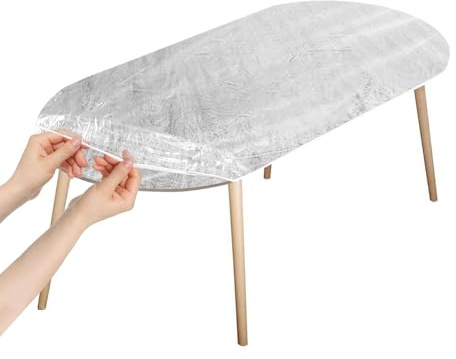 Klmnop Clear Oval Vinyl Fitted Tablecloth, Fits 40 x 60 Inch Oval Table, Waterproof Oilcloth Elastic Edge Design Table Cover Tablecloth Protector(Clear)
