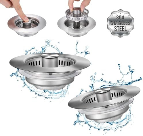 Wohlstand 2 pièces Bouchon D'évier de Cuisine,Crépine D'évier de Cuisine 3 en 1,Filtre D'évier de Cuisine En Acier Inoxydable,Filtre Evier Cuisine Universel,Bouchon D'évier de Cuisine 3 en 1