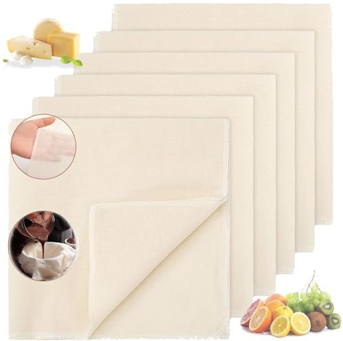 BENIFILE 6 Pack Cheesecloth, 50x50cm Cheese Cloths for Straining, Reusable Washable Muslin Cloths for Cooking, Soft Square Unbleached Pure Cotton Cloth Food Strainer Weave Fabric Filter Bag for Baking
