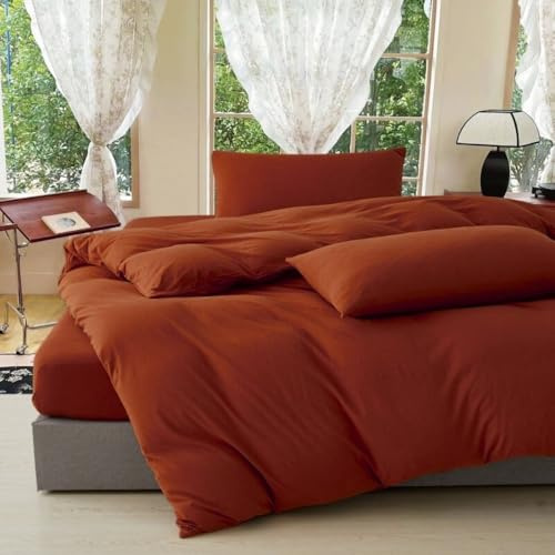 Michorinee Housse de Couette 220x240 Terracotta Parure de Lit Adulte 2 Personnes Sommier en Microfibre Linge de lit Semblable au Coton au Toucher avec 2 Taies d'oreiller 65x65 et Fermeture Éclair