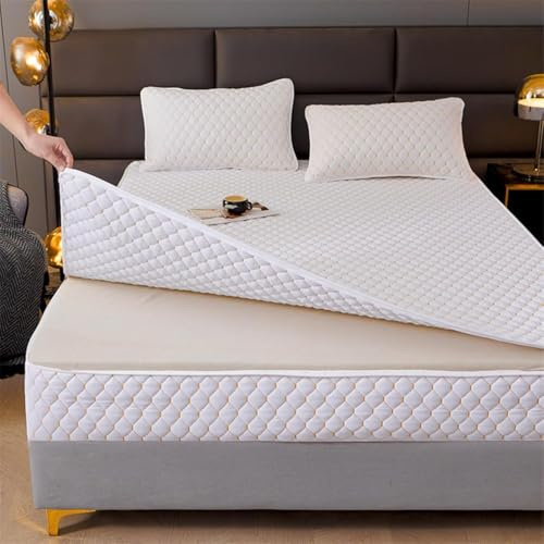 Yekuhe Coprimaterasso Matrimoniale con Cerniera 160x190/180x200 Copri Proteggi Materasso Imbottito, Singolo Proteggi Materasso con Angoli Letto Traspirante Lenzuolo Lavabile(White,135x190+20cm)