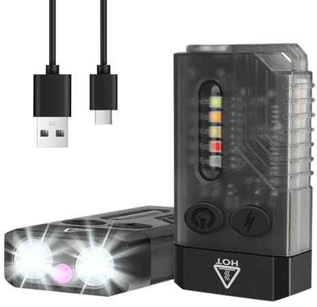 MVIOCS V10 LED-ficklampa med mini-nyckelring, 1 000 LM kraftfull 14 lägen med UV-grön, röd, blå, gult, svansmagnet, pipljud, uppladdningsbar nöd-EDC-ficklampa för daglig användning, utomhusbruk