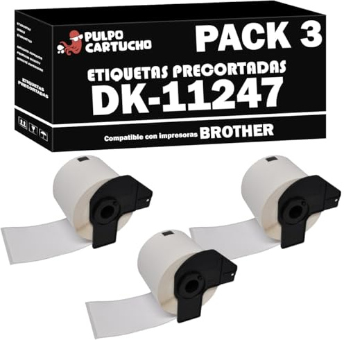 Pulpo Cartucho - Pack 3 Rollos Etiquetas Precortadas DK11247 Compatible con Brother DK-11247 - Etiquetas para envíos grandes 103 mm x 164 mm - Para Impresoras P-Touch QL 1050, QL 1060, QL 1100