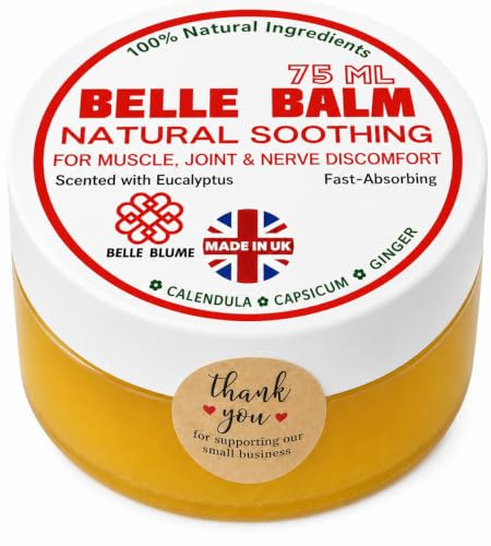 Belle Balm All-Natural Pain Relief | Non-Greasy, Non-Staining Muscle & Joint Rub | for Back, Neck, Shoulder, Knee, Wrist, Hand & Foot Pain | Calendula, Ginger & Capsicum | Made & Sourced in UK