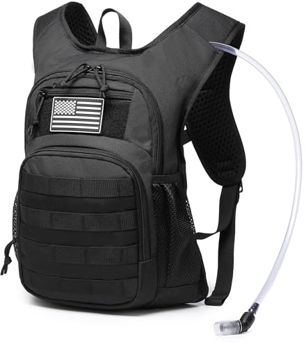 wotony Hydration Backpack with Water Bladder for Hiking Tactical Hydration Pack for Men Women Molle Water Backpack for Hiking (Black, 2L-Bladder)