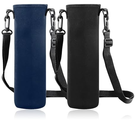 Wisebom 2Pcs Bolsa de Botella de Agua 8x22cm Fundas Portátiles para Botellas de Agua, Bolsa con Bandolera para botella de Agua con Correa de Hombro Ajustable para Correr Senderismo Ciclismo Camping