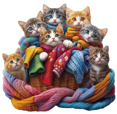 WOODBESTS Holzpuzzle Erwachsene, 255 Teile Katzenfamilie Holzpuzzle | Unregelmäßige Einzigartige Puzzle, Weihnachten und Geburtstag Geschenke für Puzzle-Liebhaber (34 × 32,6 cm)