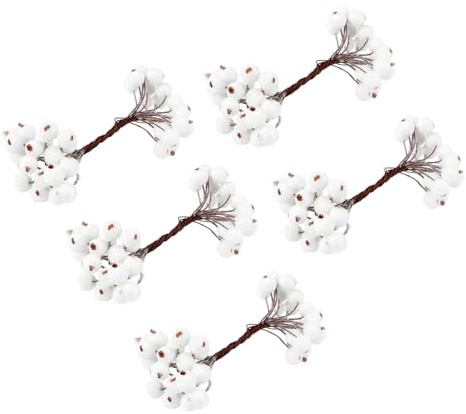 ZUNOXAZ 5 Pezzi Bacche Artificiali Natalizie Smerigliate Bianco Decorazioni Albero e Casa per Natale Bacche Agrifoglio Realistiche per Feste Matrimonio e Interni