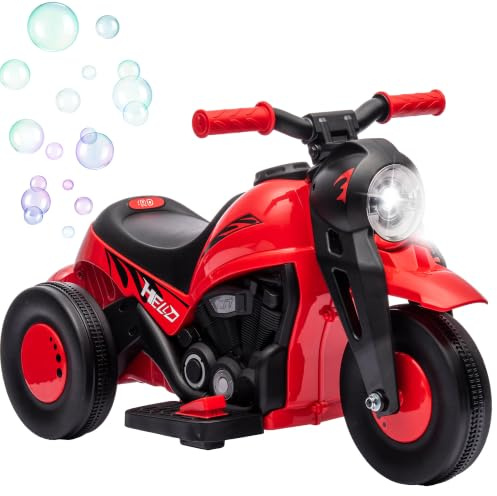 AIYAPLAY Elektro Kindermotorrad 6V Dreirad Musik für 2-5 Jahre Rot | Mit Seifenblasenmaschine, Musik, Scheinwerfer, Elektro Motorrad, Vorwärts-, Rückwärtsfunktion, 2,5-3 km/h Elektromotorrad