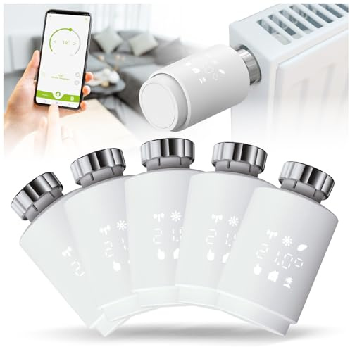 Olympia HT-02Y Smart Thermostat WiFi | Heizkörperthermostat Smart mit Tuya-App, Alexa & Google | Einfache Installation & programmierbar | Heizungsthermostat | Komfortabel & energieeffizient | 5 STK.