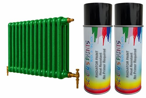 Radiator Aerosol Spray Paint Heat Resistant To 100ºC - Quick Air Drying No Primer Needed anti rust moisture resistant Metallic and Solid Colours (1 Green Metallic)