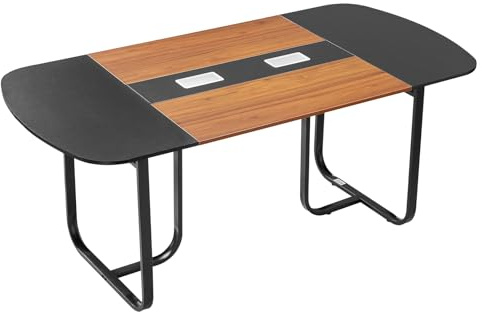 VEVOR Table de conférence Ovale 1800 mm pour 6 à 8 Personnes, Table de réunion avec Pieds en métal, Grand Bureau de séminaire Moderne pour Bureau, Salle de réunion, Salle de Formation, Noir et Marron