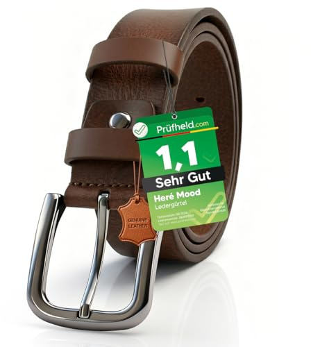[Test SEHR GUT, Note 1.1] Here Mood Herren Leder Gürtel 4cm, Ledergürtel, Herren-Gürtel aus Echt Büffelleder, Vatertagsgeschenk für Papa Mann, Männer Geschenk, Herrengürtel, Männergeschenke