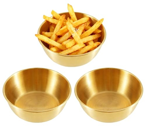 duoyif Edelstahl Schale 17 cm 3 Stück Golden Servierschale Snackschale | Kleine Edelstahl Schüssel, Dessertschale Gold, Salatschüssel, Runde Flache Schalen Für Snacks Salate Pommes Frites
