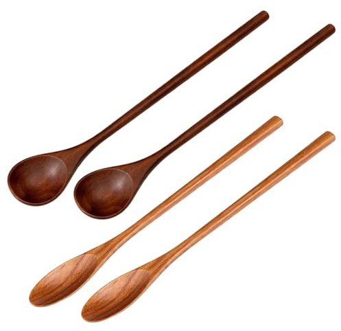 4 Stück Holzlöffel Set, Japanische Holzkochlöffel für Suppen und Salate, Große Holzlöffel zum Kochen und Rühren, Hochwertige Holzlöffel Esslöffel für Küche und Restaurant