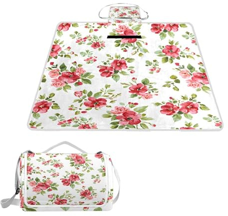 ALAZA Rechteckige wasserdichte Picknickdecke, Blumen, tragbar, faltbar, für den Innenbereich, für Reisen, Wandern, Camping, Park, 150 cm x 145 cm