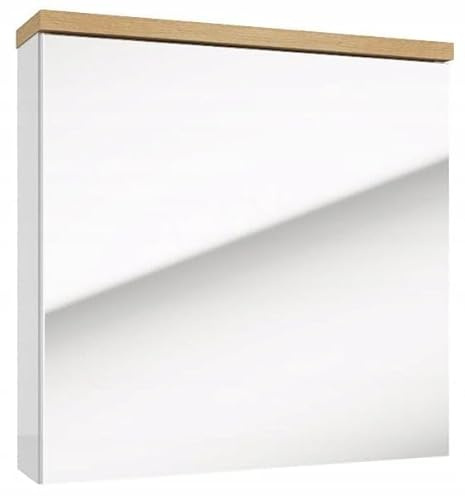 .Deftrans Spegelskåp badrum 60 x 60 cm vit högglans – badrumsskåp med spegel hängande – väggskåp badrum med förvaringsutrymme – badrumsskåp vitt modernt