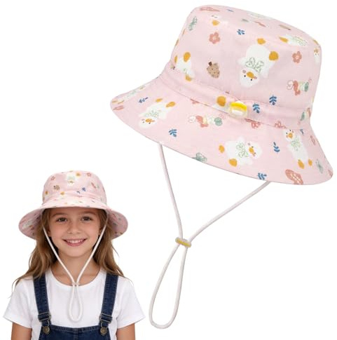 ViEinkaufen Kids Adjustable Bucket Sun Hat for 1-8 Years Old | Adjustable Chin Strap, Wide Brim, Cotton and Polyester Blend, for Boys & Girls