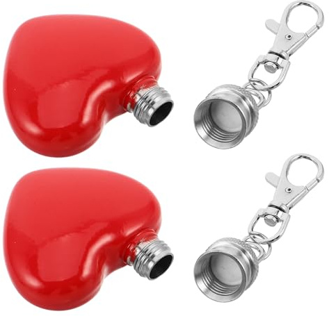 TOYANDONA Portachiavi Mini Fiaschetta in Acciaio Inox 30 Ml a Forma di Cuore, Set 2 Pezzi, Bottiglia Tascabile per Liquori Chiusura a Moschettone, per Feste, Campeggio e Uso Esterno