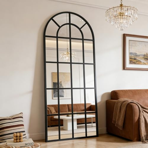 M&Catree Gewölbte Ganzkörperspiegel Gewölbter Standspiegel Bruchsicheres Glas Wandspiegel mit Aluminiumlegierung Rahmen - Schwarz, 175x63cm | 69 L x 25 W