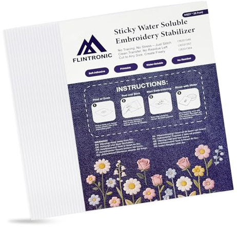 Flintronic 20PCS Stickvlies Selbstklebende Wasserlösliche, A4 (29.7x21cm) Bedruckbare Stickereipapier für Drucken oder Zeichnen, Abwaschbar Stickerei für Maschinensticken und Handnähen