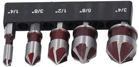Generic Set di Punte per Trapano Svasatore a 5 Taglienti in Acciaio Al Carbonio per Smussare il Legno da 1/4 a 3/4 5 Pezzi