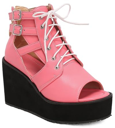 HNVAVQ Botines Cordones con Plataforma Tacón Cuña 9.5cm Zapatos Fiesta