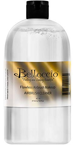 16 Ounce Bottle of Belloccio Makeup Airbrush Cleaner - Fast Acting Cleaning Solution, Quickly Cleans Flushes Out Airbrush Makeup Foundation, Blush, Highlighter - Clean Cosmetic Makeup Brushes, Paint