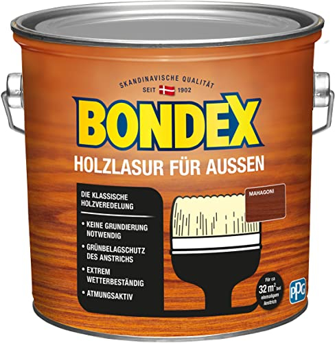 Bondex 329638 Holzlasur für Aussen mahagoni 2,5 L für 32,5 m² - Hoher Wetter- und UV-Schutz - kein Abplatzen - seidenmatt - Holzschutzlasur - Holzlasur
