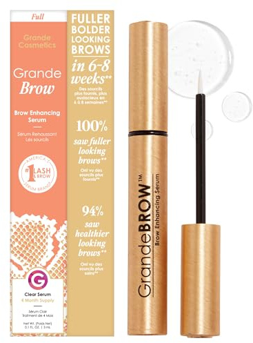 Grande Cosmetics GrandeBROW Brow Enhancing Serum for Fuller, Bolder, Looking Eyebrows - Brow Serum With Vitamins, Peptides, Antioxidants, Amino Acids, Cruelty Free - 4 Month Supply (3 mL)