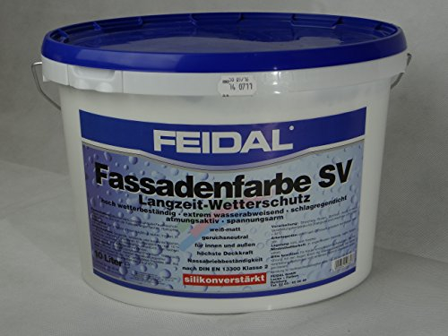 FEIDAL Fassadenfarbe SV weiss matt 10L, silikonverstärkt Die Farbe für den Einsatz im Aussenbereich mit Langzeit-Wetterschutz
