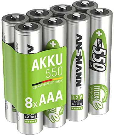 Ansmann AAA Size Batteries [Pack of 8] Long Lasting Low Self Discharge Rechargeable AAA Type 550mAh NiMH MaxE Pro Battery For Cordless Phone Handsets, Toys, Digital Cameras & Remote Controls, silver