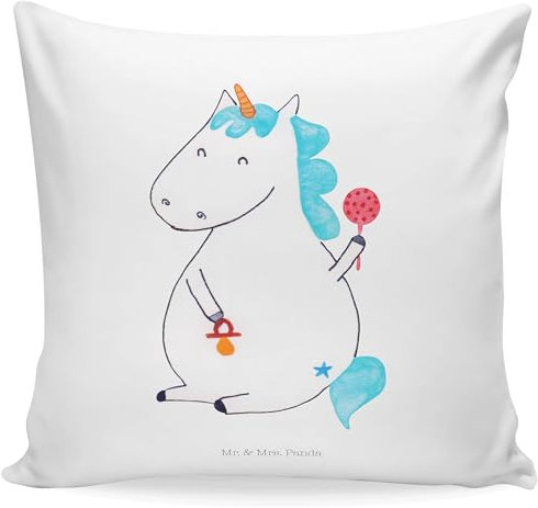 Mr. & Mrs. Panda Sofakissen Einhorn Baby - Geschenk, Schnuller, Nachwuchs, Einhörner, Kind, Einhorn Deko, Kopfkissen 40x40, Unicorn, sitzkissen