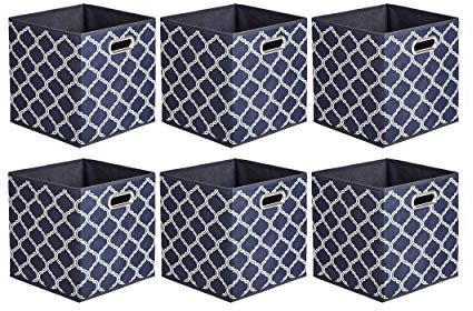 Amazon Basics – Aufbewahrungswürfel aus Stoff, faltbar, mit ovalen Ösen, 6er-Pack, Gittermuster